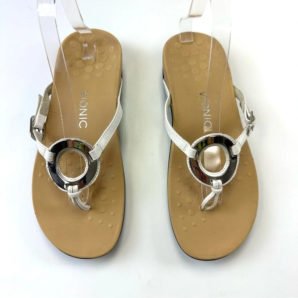 Vionic Karina white thong sandal Size 9 silver O ring Summer Orthotic support - Picture 2 of 11